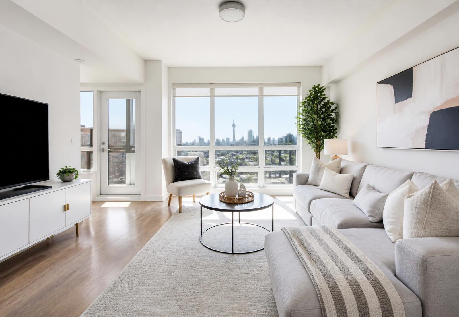 Bright, freshly cleaned modern living room in a Greater Toronto Area home